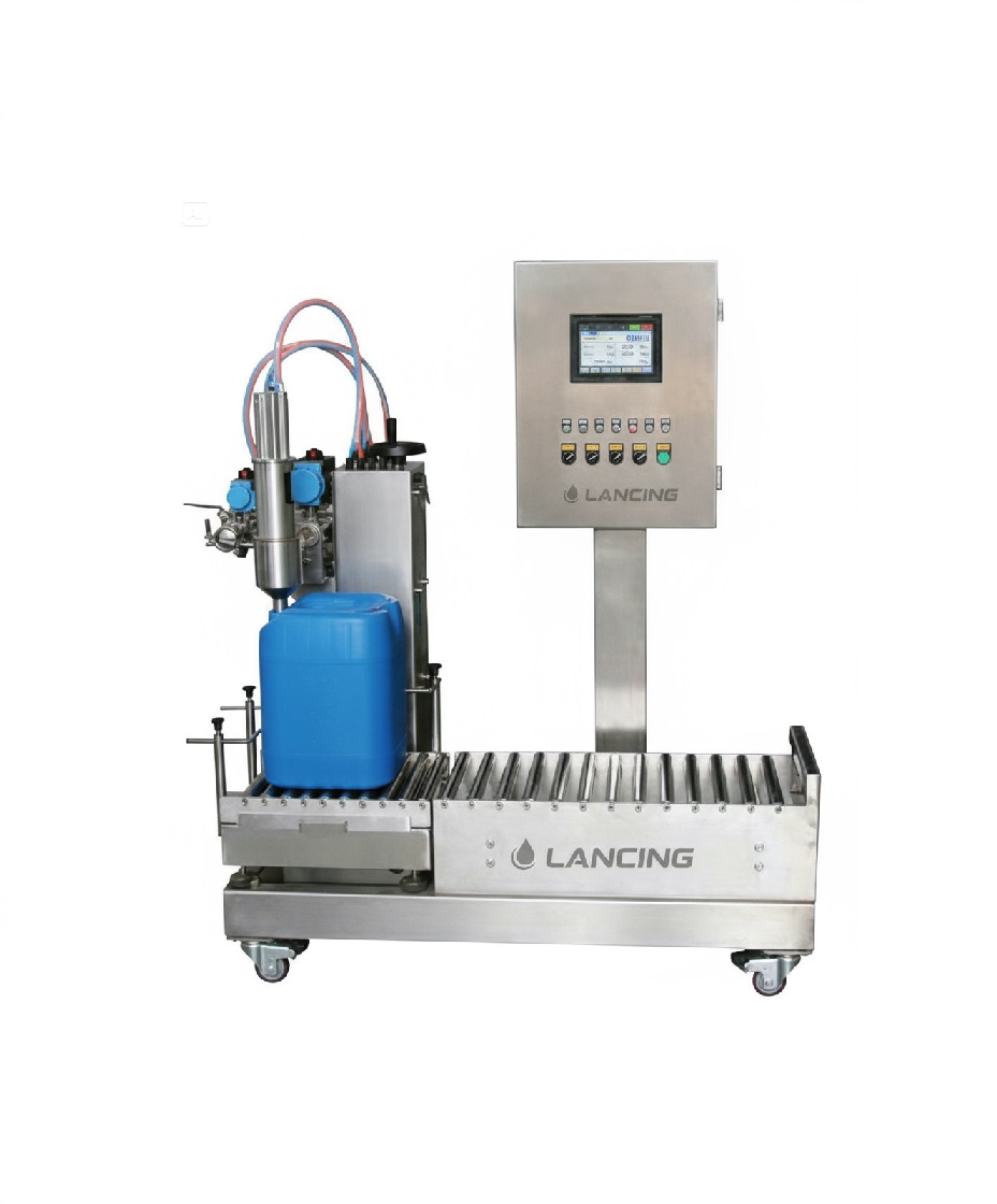 Semi-automatic filling machine for bucket and jerrycan containers
