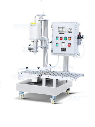 ATEX weigh filling machine with roller platform and control enclosure